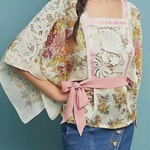 Anthropologie TINY Begonia Floral Scarf Blouse XL